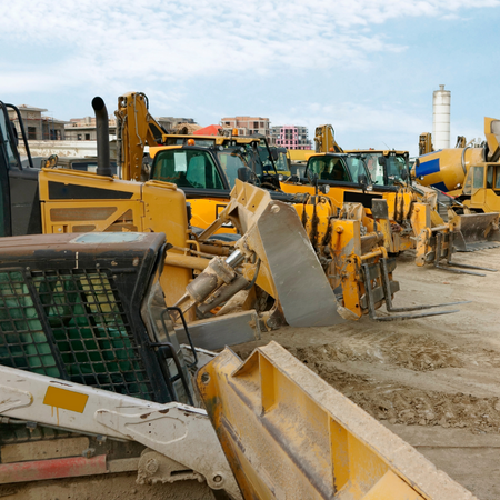 construction vehicles lined up on a jobsite