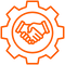 icon illustration of 2 hands shaking inside a cog