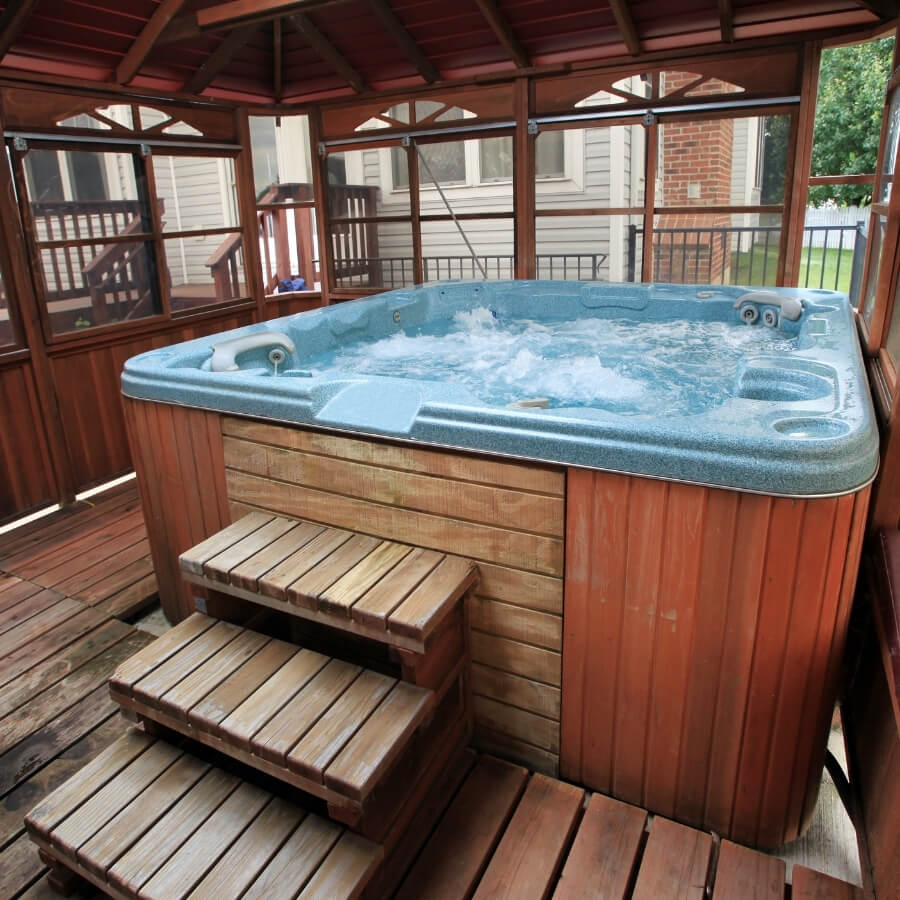 hot tub sitting on a deck
