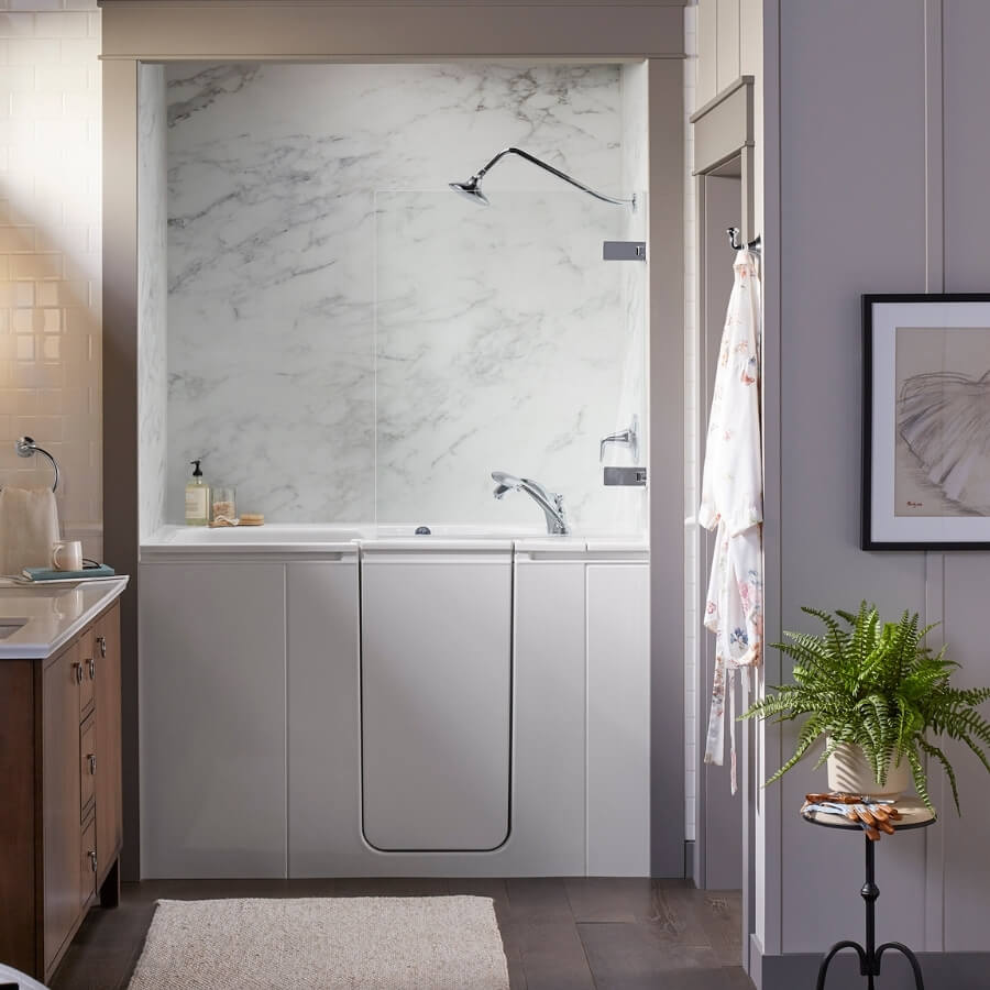 bathroom remodel showcasing a new walk-in tub